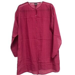 Eileen Fisher Dark‎ Cranberry Red Sheer Tunic Jacket Size XS